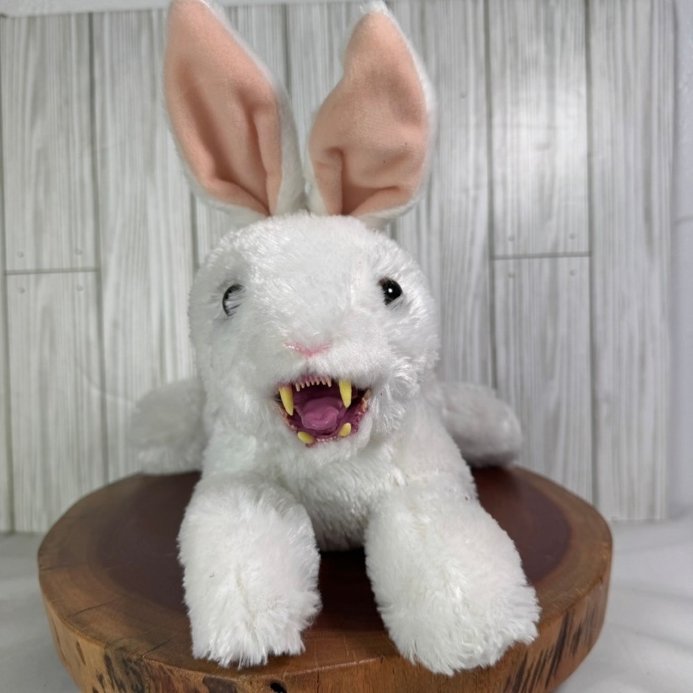 White Rabbit With Fangs Gothic Plush Stuffed Animal Handmade
